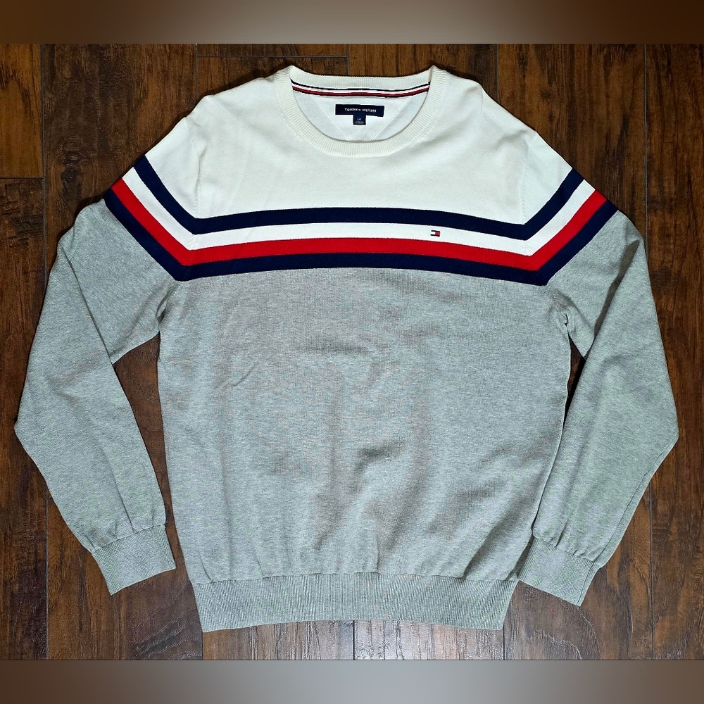 Tommy Hilfiger Crewneck Sweater in Gray, Red White & Blue Accent